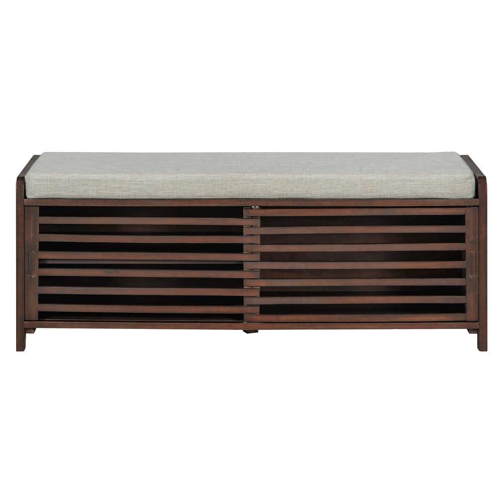 43.3 in.W x 15.3 in.D x 16.5 in.H Espresso Wood Outdoor Storage Cabinet,Distressed Shutter Storage Bench for Living Room price history on PriceWatchPro