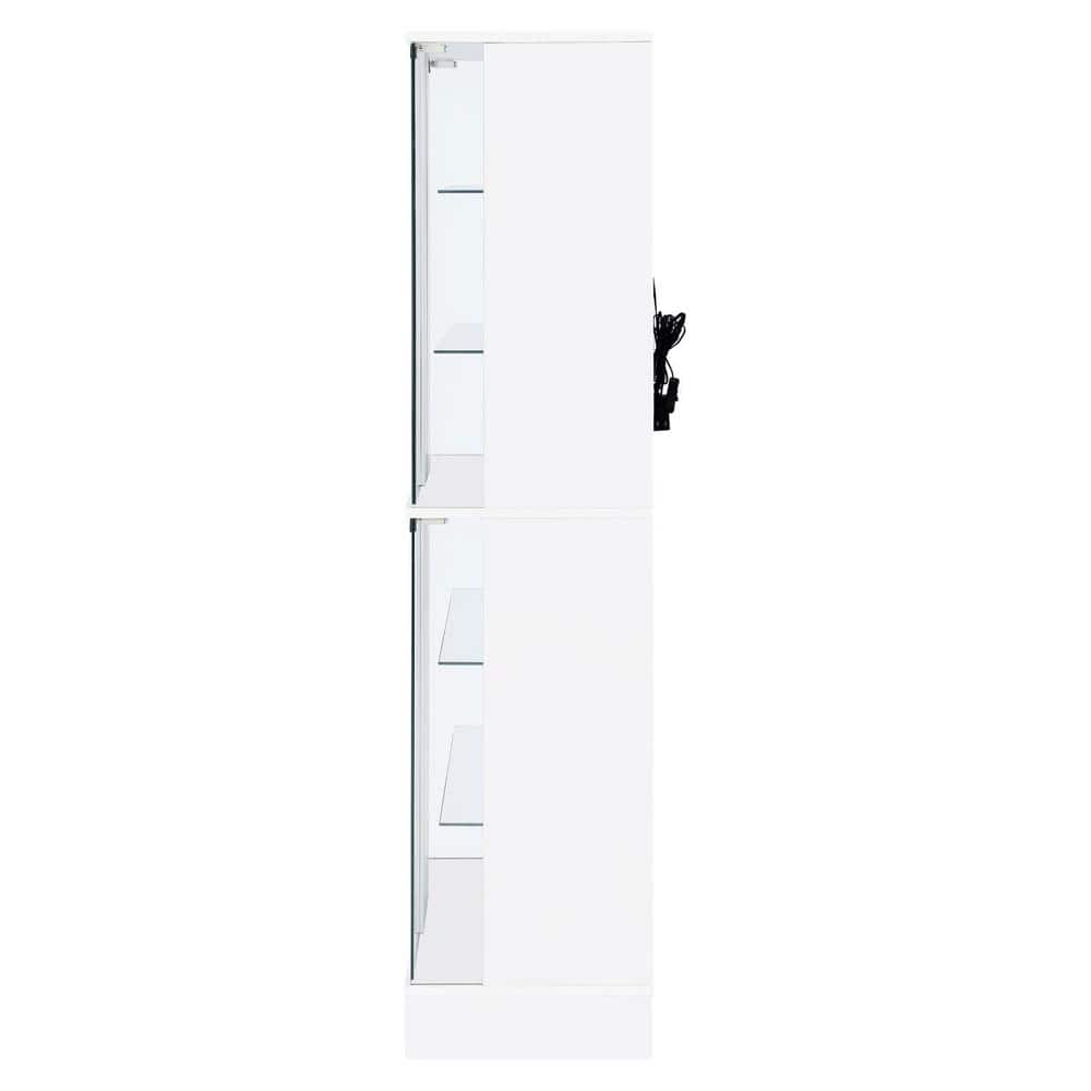 White High Gloss Lighted Glass Curio Cabinet with Shelves