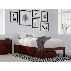 Colorado Walnut Twin Extra Long Solid Wood Storage Platform Bed with USB Turbo Charger and 2 Extra Long Drawers