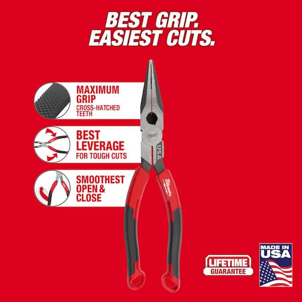 Milwaukee 8 in. Long Needle Nose Pliers with Fish Tape Puller and Comfort  Grip MT555 - The Home Depot