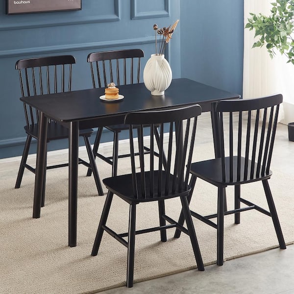Zeus & Ruta 4-Piece Black Rubber Wood Outdoor Dining Chair for Living Room chair