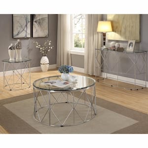 Sunnet 35.38 in. Chrome Round Glass Top Coffee Table