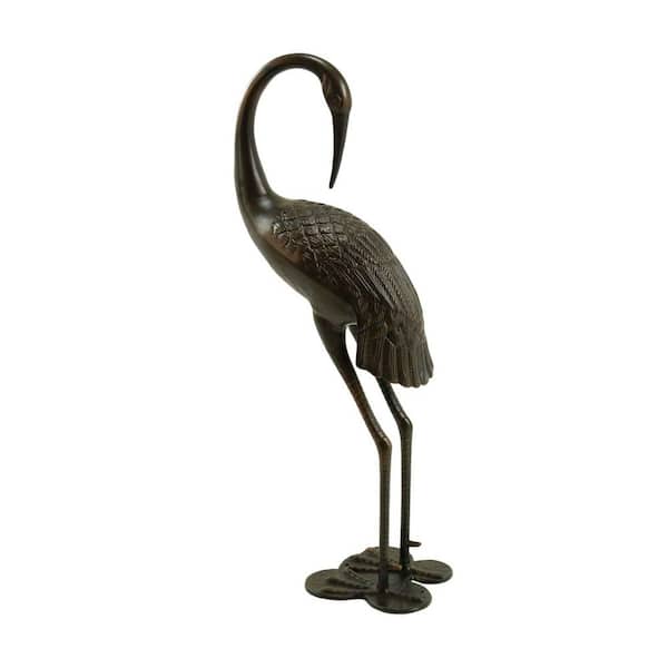 Unbranded 38.5 in. Tall Indoor Outdoor Garden Sculpture, Aluminum Crane Statue Yard Art Decoration, Antique Bronze