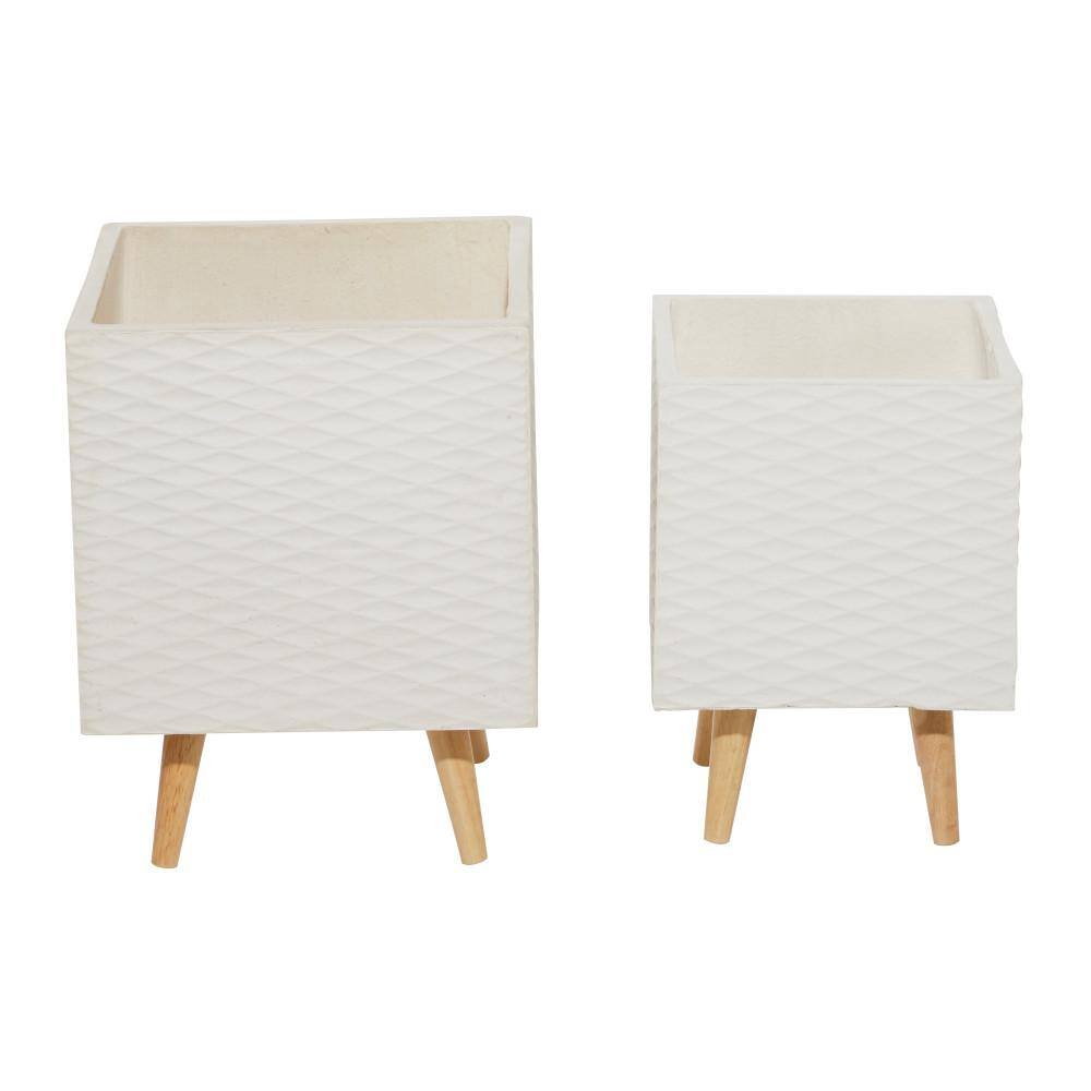 Modern White Textured Square Fiber Clay Planter Set
