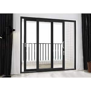 144 in. x 80 in. Right-Hand to Left Low-E Black Finished Aluminum Double Prehung Patio Door with Aluminum Frame