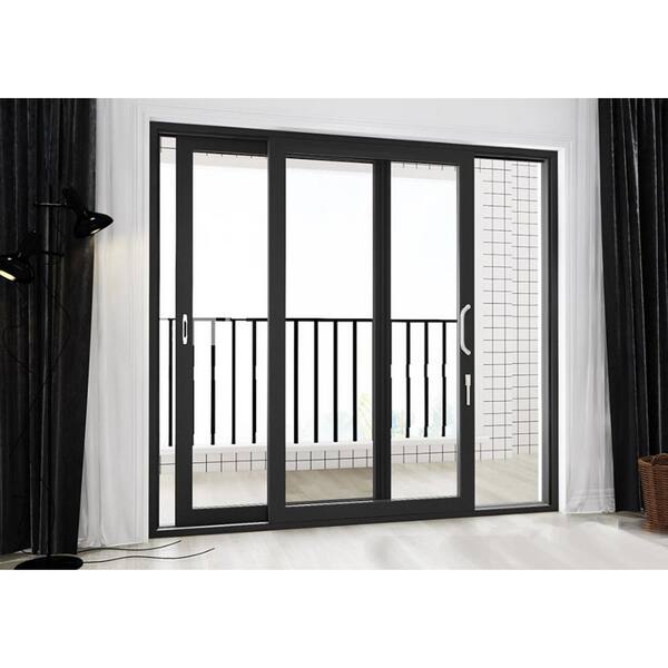 TEZA DOORS 144 in. x 80 in. Right-Hand to Left Low-E Black Finished Aluminum Double Prehung Patio Door with Aluminum Frame