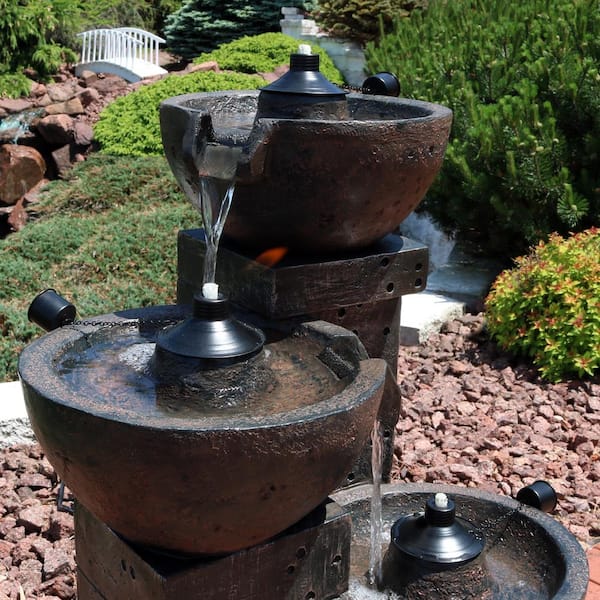 Sunnydaze 3 Tier Burning Bowls Outdoor Fire and Water Fountain 34