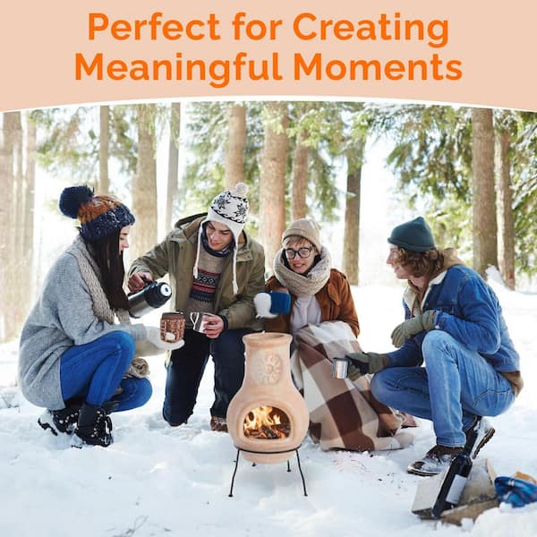 Vintiquewise Beige Clay Chiminea Outdoor Fireplace Sun Design