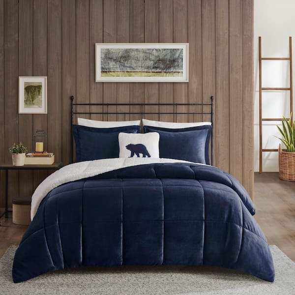 Woolrich Alton Polyester Navy/Ivory King Berber Comforter Set