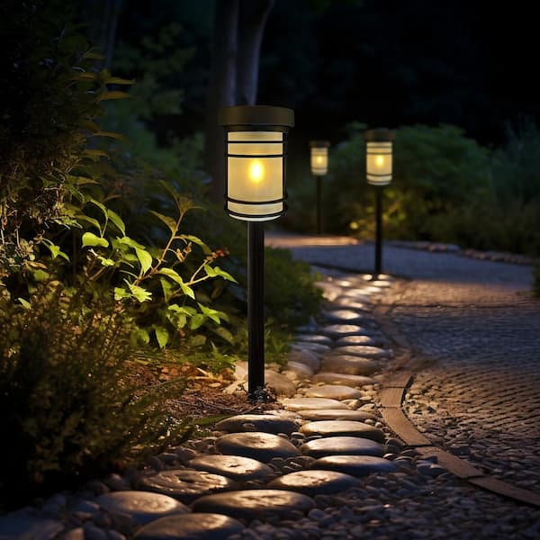 Black Integrated LED Outdoor Solar Pathway Lights with Frosted Glass (4-Pack)