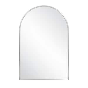 Maeve 20 in. W x 30 in. H Medium Rectangular Arched Brushed Silver Framed Decorative Wall Mount Bathroom Vanity Mirror