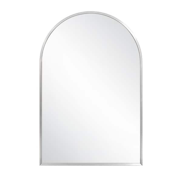 Unbranded Maeve 20 in. W x 30 in. H Medium Rectangular Arched Brushed Silver Framed Decorative Wall Mount Bathroom Vanity Mirror