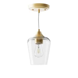 1-Light Antique Brass Pendant Ceiling Light with Glass Shade