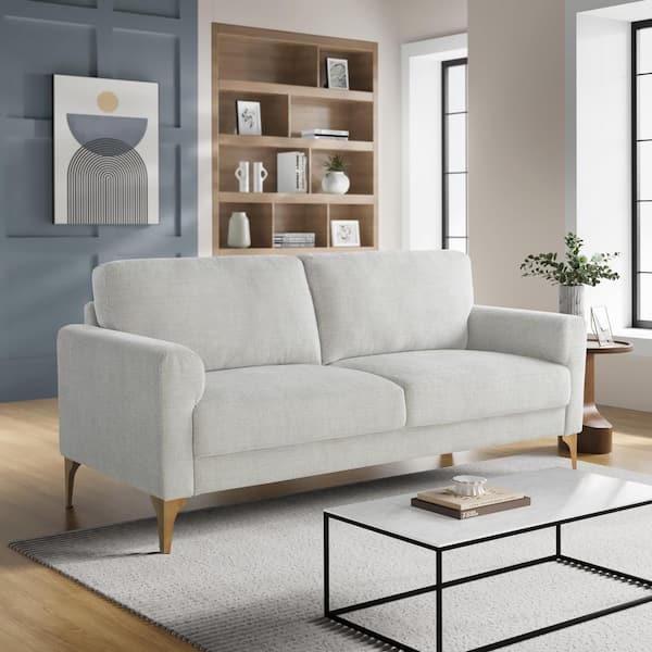 Mayson 75.6 in. Square Arm Woven Polyester Rectangle Sofa in Ivory