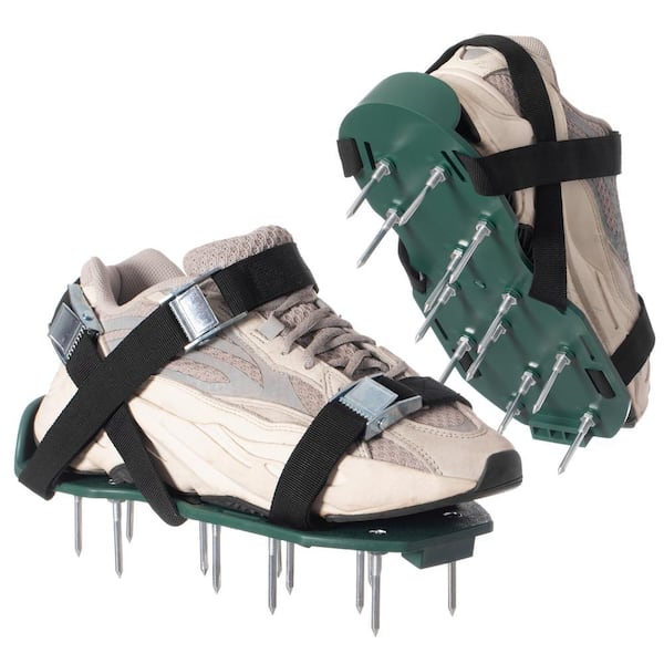 Gardenised Lawn and Garden Aerator Spike Shoe with 3 Metal Buckle Straps, Green Spiked Sandal