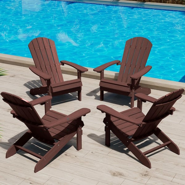 Classic Brown Plastic Outdoor Patio Adirondack Chair (Set of 4)