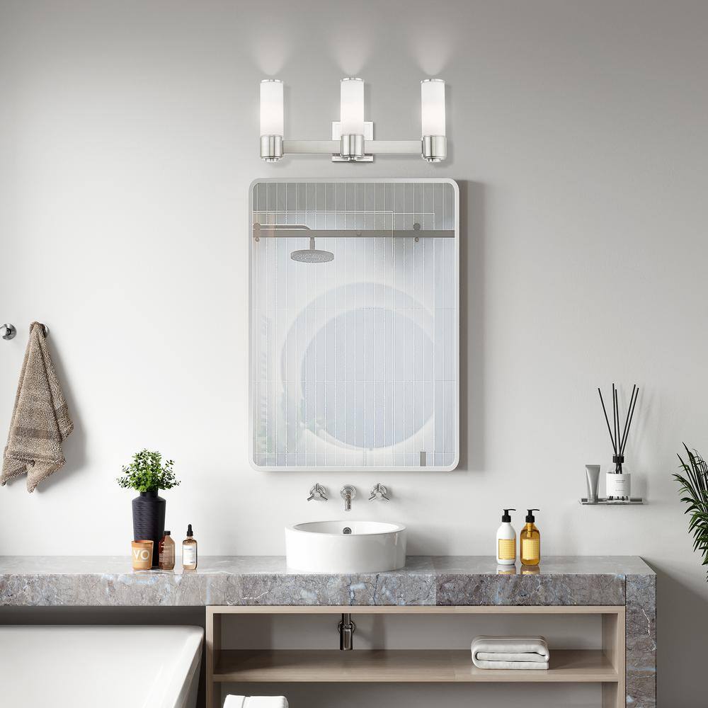 Elegant Brushed Nickel 3-Light Wall Sconce with Satin Opal White Glass
