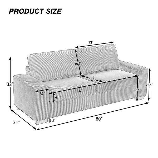 Uixe 80 in. Square Arm Corduroy Fabric Upholstered Rectangle 2