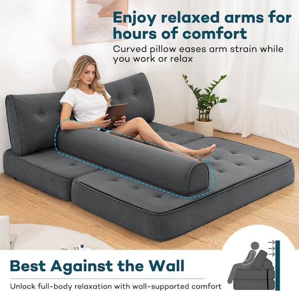 Hommpa 59.06 in. Folding Gray Corduroy Queen Size Folding Sofa Bed