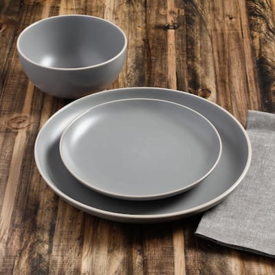Rockaway 24-Piece Modern Matte Grey Ceramic Dinnerware Set (Service for 8)