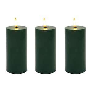 Battery Operated 3D Wick Flame Pillars, Green (Set of 3)