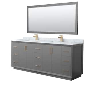 Strada 84 in. W x 22 in. D x 35 in. H Double Bath Vanity in Dark Gray with White Carrara Marble Top and 70 in. Mirror