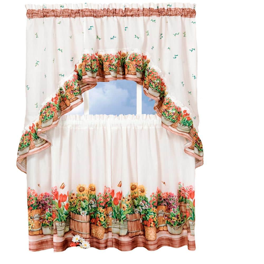 Country Garden Floral Print Polyester Tier and Swag Set