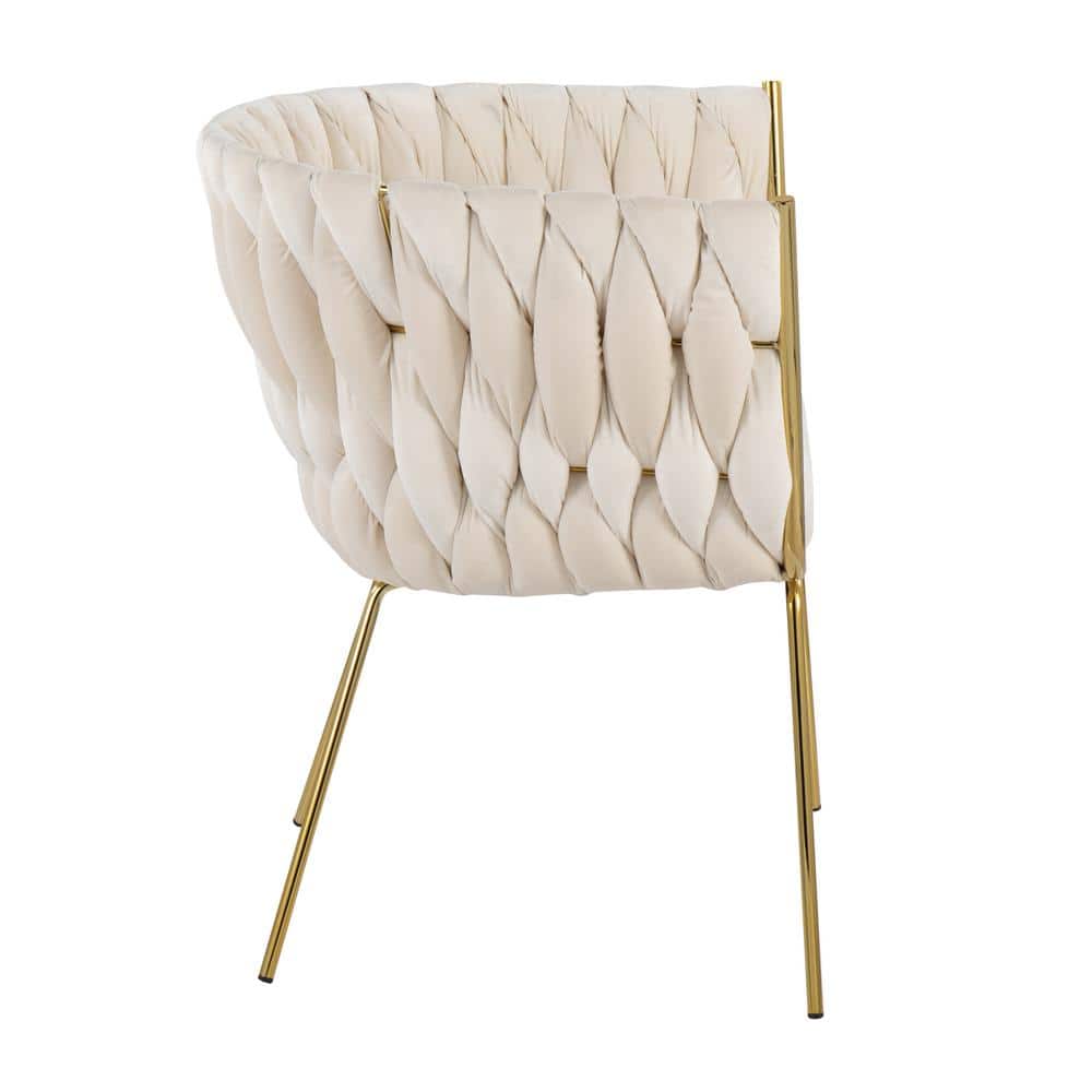 Elegant Braided Velvet Barrel Accent Chair with Gold Metal Legs