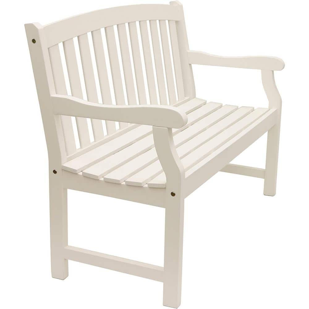 48 in. 2-Person White Wood Outdoor Bench