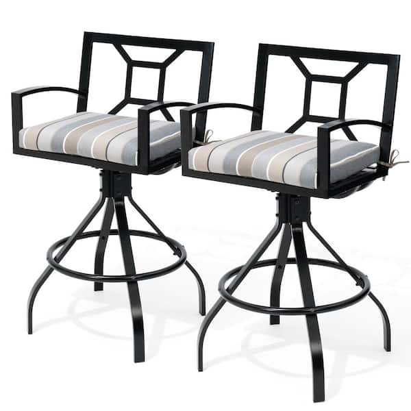Pellebant Swivel Outdoor Aluminum Outdoor Bar Stool with Char Sunbrella Cushions (2-Pack)
