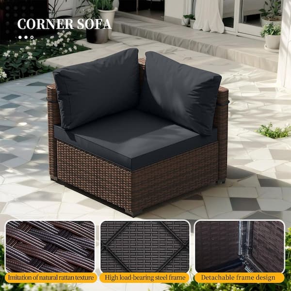 7-Piece Wicker Sectional Seating Group with Dark gray cushions