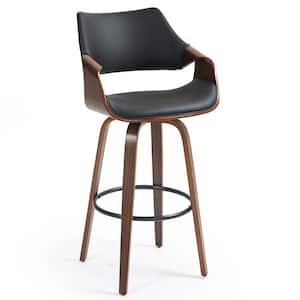 Beasley 30in. Black Wood Bar Stool with Faux Leather Seat 1 (Set of Included)
