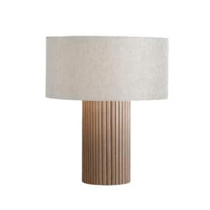 Tambo 24 in. Weathered Brass LED Table Lamp for Living Room with White Linen Shade
