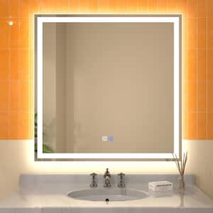Derrin 36 in. W x 36 in. H Medium Square Frameless Anti-Fog Dimmable LED Wall Bathroom Vanity Mirror in Silver