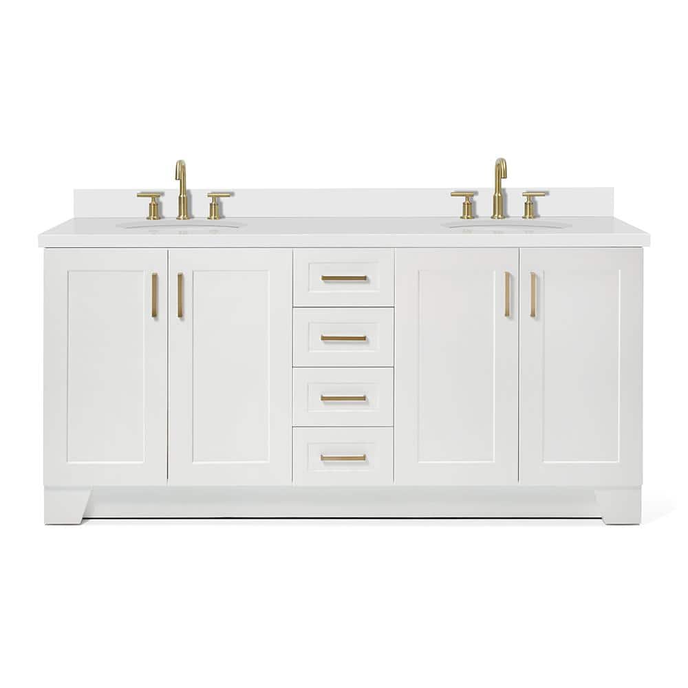 Taylor 73" White Freestanding Double Sink Bathroom Vanity with Quartz Top