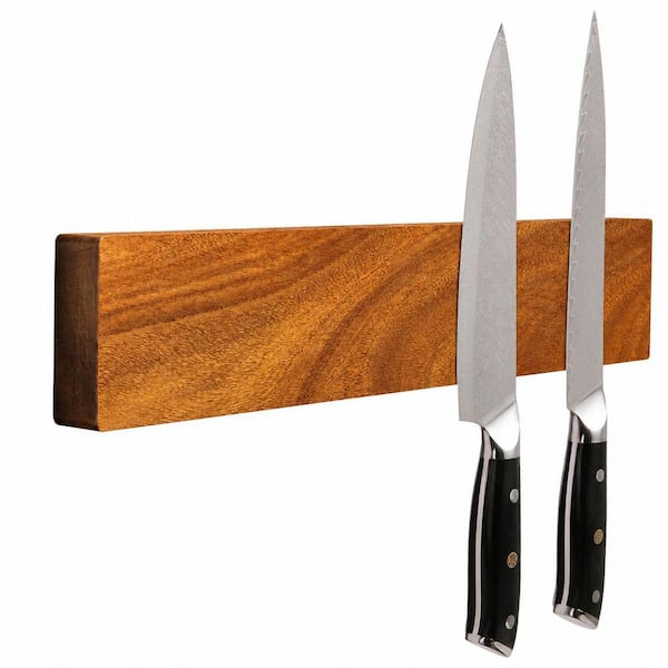 Acacia Magnetic Knife Holder for Wall, 12 in. Wood Knife Strip, No Drilling, for Kitchen or Refrigerator