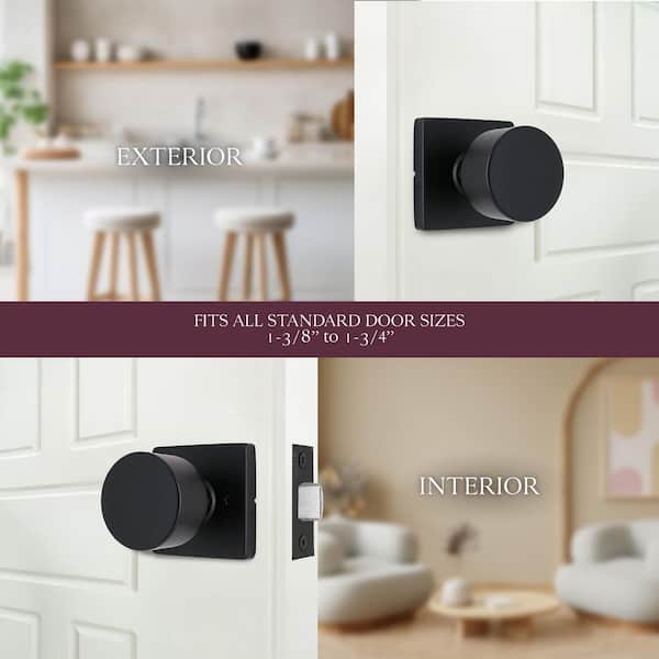 Ridgeway Matte Black Passage Hall/Closet Door Knob with Square Rose