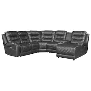 Bergen 101 in. Straight Arm 6-piece Faux Leather Modular Power Reclining Sectional Sofa in Gray with Right Chaise