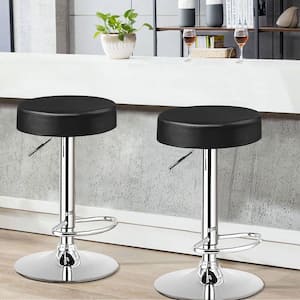 26 in.-34 in. Black Backless Steel Height Adjustable Swivel Bar Stool with PU Leather Seat (Set of 2)