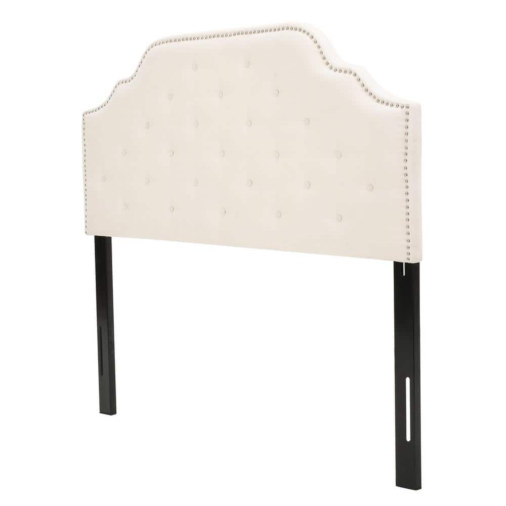 Ivory Tufted Upholstered Full Headboard with Nailhead Trim