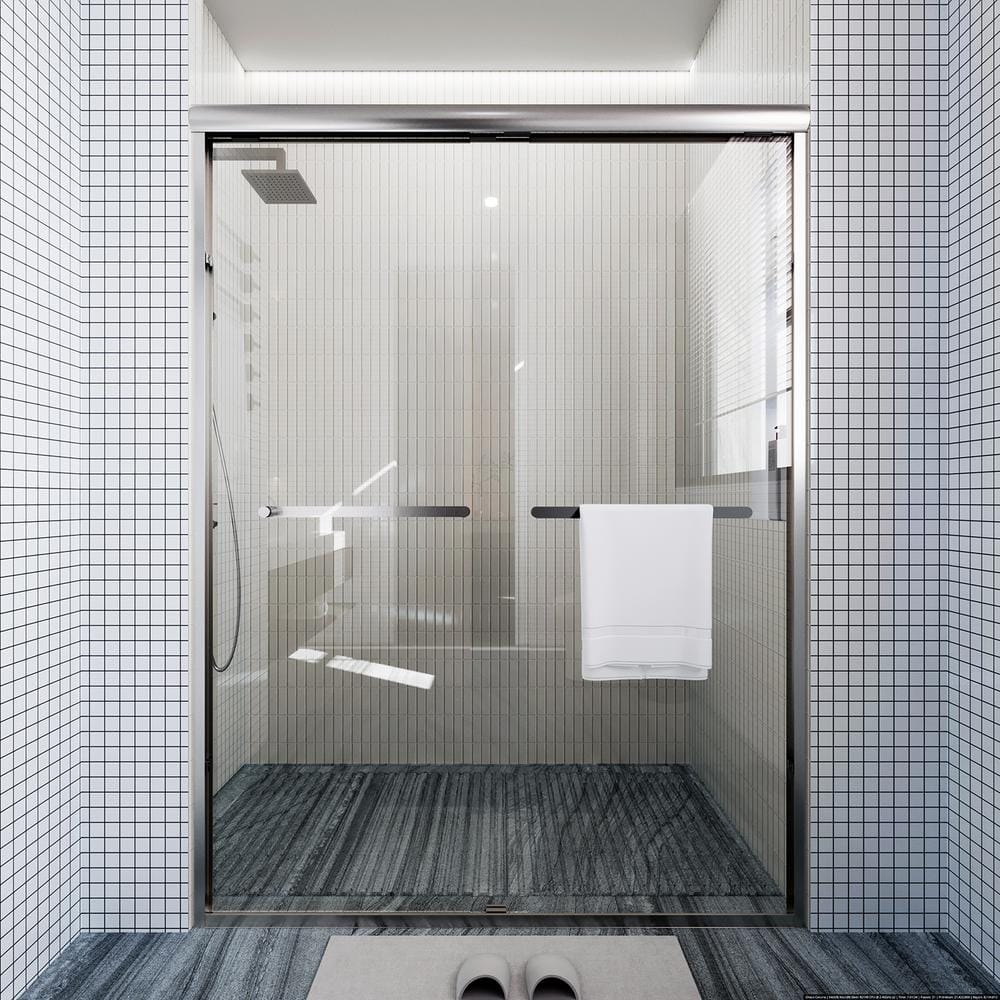 Nickel Framed Double Sliding Shower Door with Clear Glass Panels