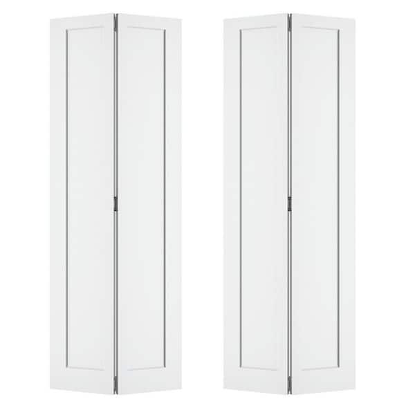72 in. x 78.4 in. (Double 36 in.) 1-Panel Hollow Core White Primed Composite MDF Bi-Fold Door with Hardware Kit