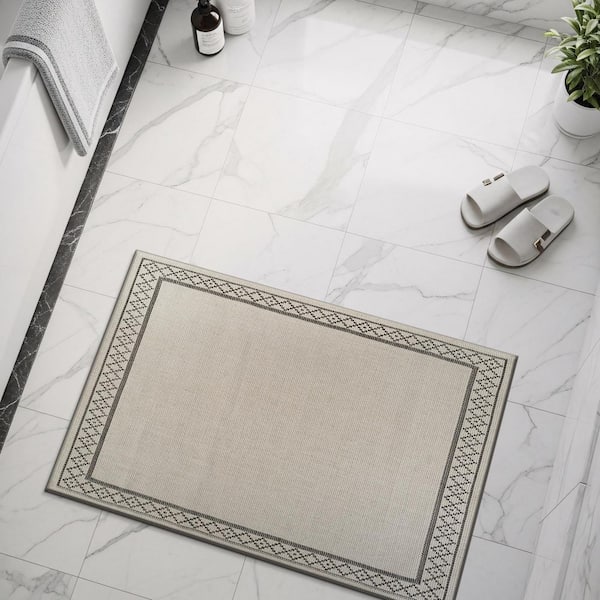 Haven 2 ft. x 3 ft. Bone Border Diamond Washable Easy Jute Modern Indoor Outdoor Area Rug