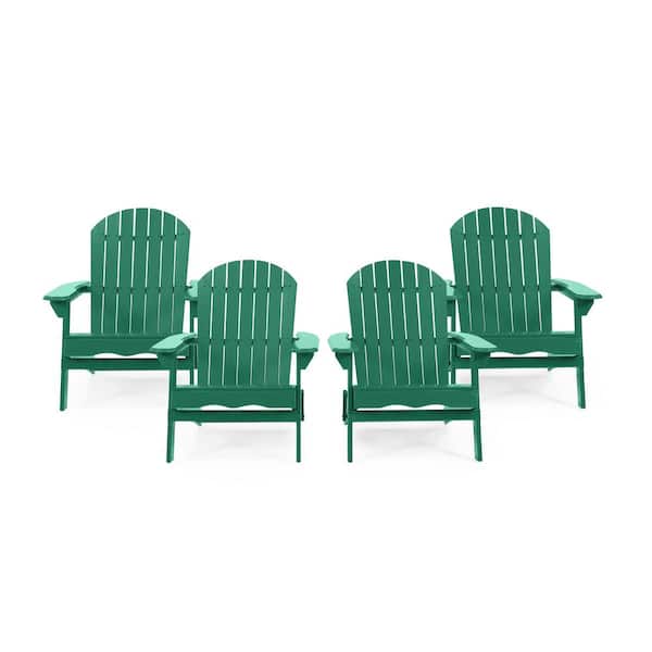 Noble House Carla Dark Green Folding Wood Adirondack Chair (4-Pack)