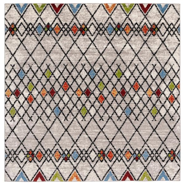 Amsterdam Beige/Blue 7 ft. x 7 ft. Geometric;Trellis Square Area Rug