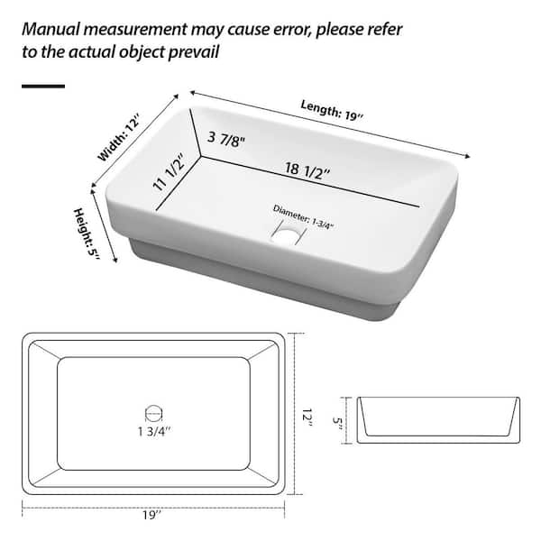 19 in. x 12 in. Semi-Recessed Ceramic Bathroom Sink in White, Countertop Vessel Design