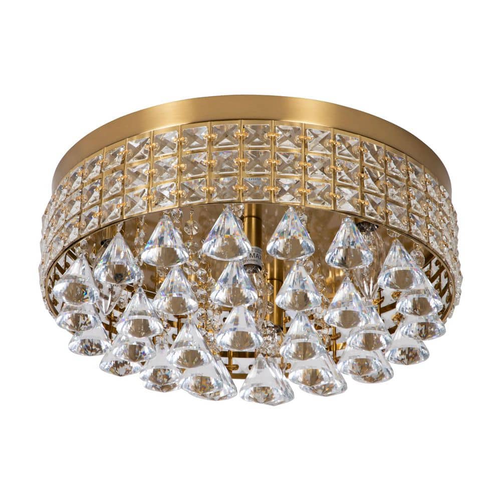 Jackson 15 in. 4-Light Cage Brushed Gold Crystal Modern Flush Mount for Bedroom Ceiling Lights Fixtures price history on PriceWatchPro