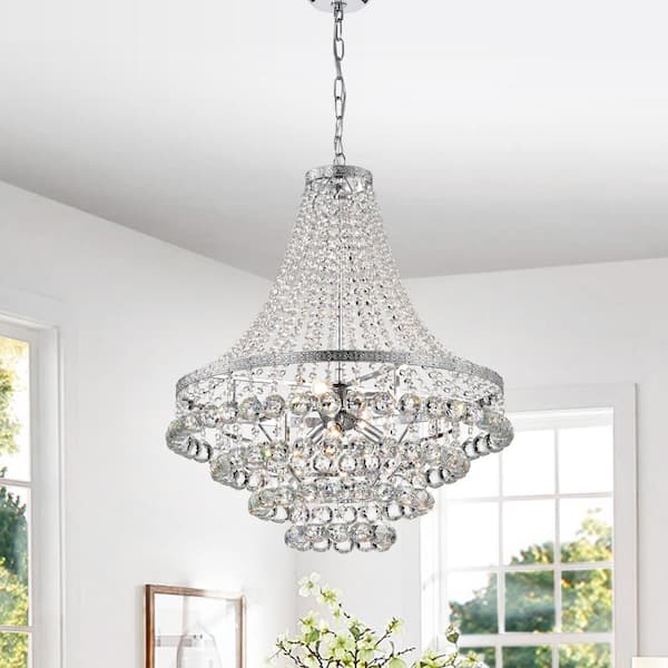 Clarus 7-Light Chrome Glam Empire Chandelier with Clear Glass Hanging Crystals