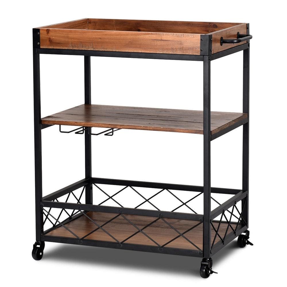 Auckland collegegeld nicotine ANGELES HOME 31 in. W Metal Brown Small Rolling Kitchen Cart Trolley Bar  Serving Cart with Glass Rack M64-8HW305 - The Home Depot