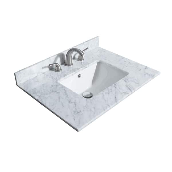 Wyndham Collection 30 in. W x 22 in. D Marble Single Basin Vanity Top in White Carrara with White Basin